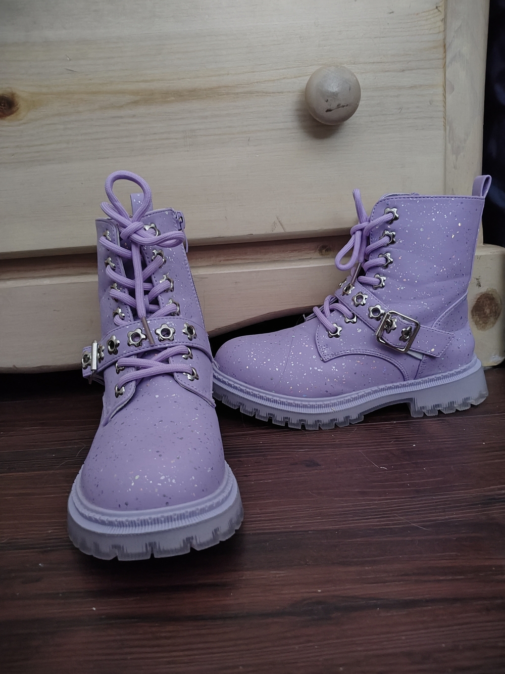 Olivia Miller Lilac Lace-Up Moto Boots